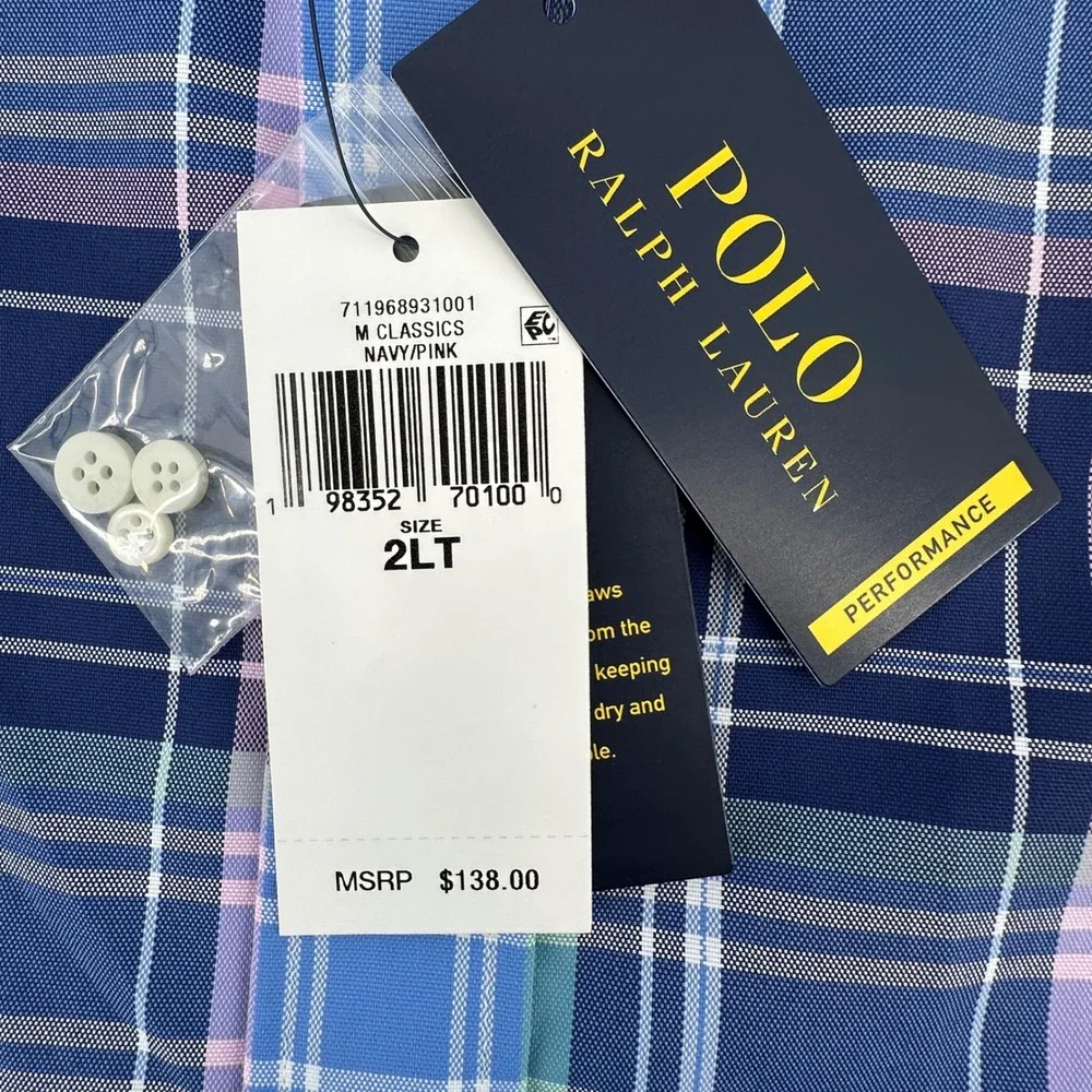 NWT‎ Polo Ralph Lauren Performance Plaid Shirt Mens 2XLT Wicking